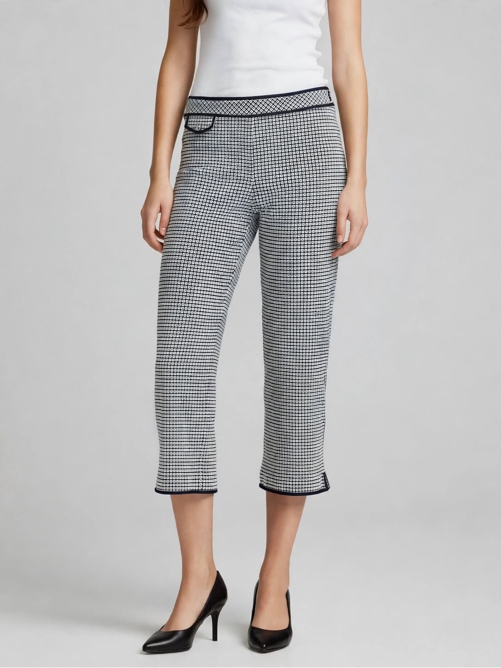 Talbots Black & White Houndstooth Cropped Knit Pants